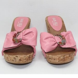 Van Eli Pink Leather Bow Cork Wedge Sandals Made in Italy Size 37 Womens